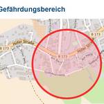 Warnmeldung - Gefährdungsbereich ©Stadt Oberlungwitz/ OpenStreetMaps